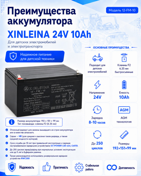 Аккумулятор XINLEINA 24V10Ah/20HR 12-FM-10 - X-12FM10