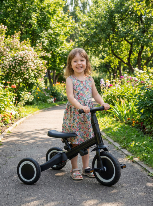 Детский беговел-велосипед 6в1 с родительской ручкой, черный - TR008-BLACK