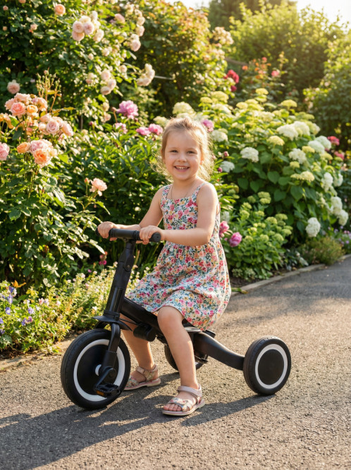 Детский беговел-велосипед 6в1 с родительской ручкой, черный - TR008-BLACK