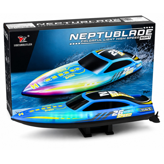 Радиоуправляемый катер NeptuBlade (25 км/ч, 32 см, 30 мин, 7 видов подсветки) - HJ826B-BLUE