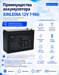 Аккумулятор XINLEINA 12V7-9Ah/20Hr - 6FM7