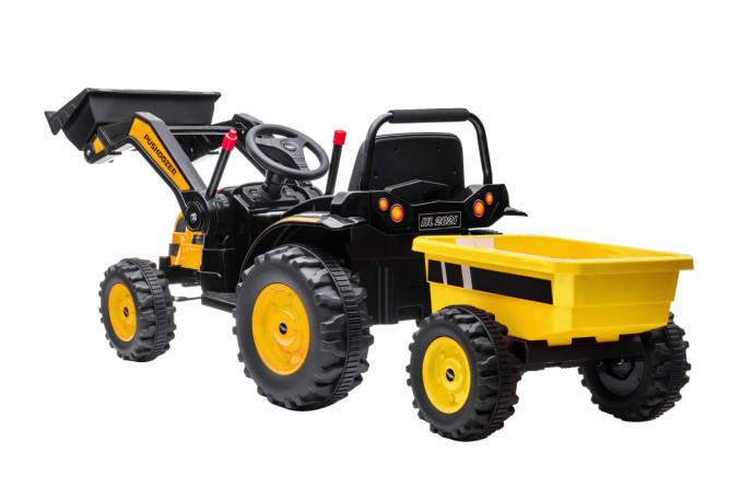 Детский электромобиль трактор с ковшом и прицепом (желтый, 2WD, EVA) - HL389-LUX-YELLOW-TRAILER