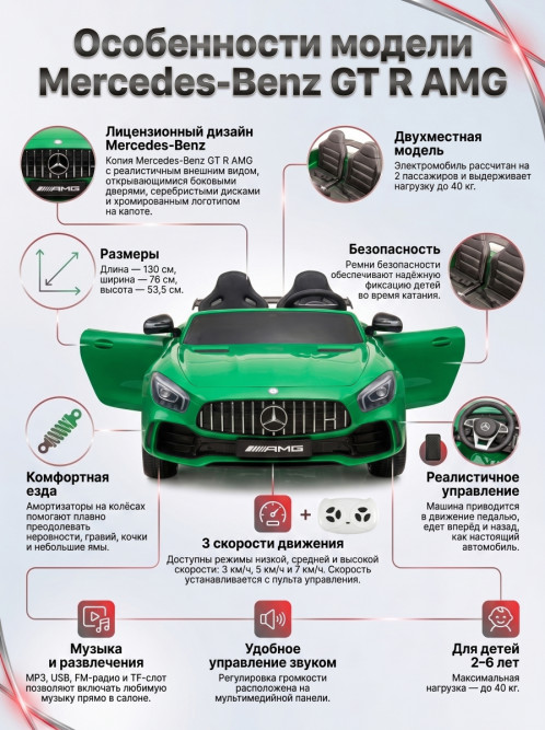 Электромобиль Mercedes-Benz GT R (зеленый, 4WD, 12V) - HL289-GREEN