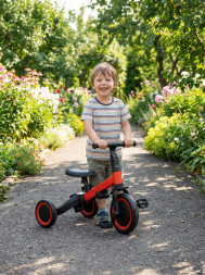 Детский беговел-велосипед 4в1 с родительской ручкой, красный - TR007-RED