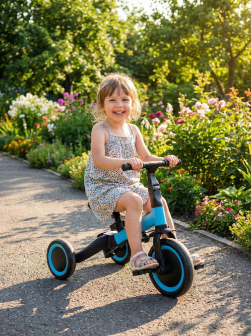 Детский беговел-велосипед 4в1 с родительской ручкой, синий - TR007-BLUE