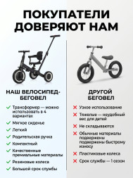 Детский беговел-велосипед 4в1 с родительской ручкой, синий - TR007-BLUE