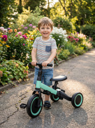 Детский беговел-велосипед 4в1 с родительской ручкой, зеленый - TR007-CYAN