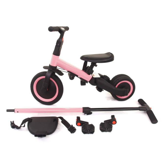Детский беговел-велосипед 4в1 с родительской ручкой, розовый - TR007-PINK