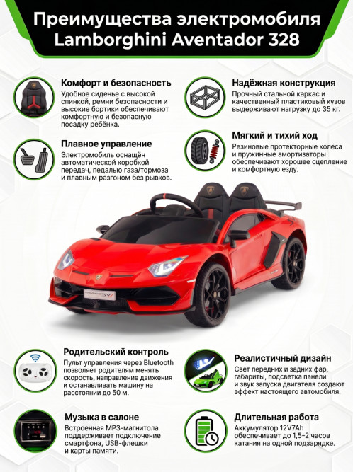 Детский электромобиль Lamborghini SVJ (красный, 12V) - HL328