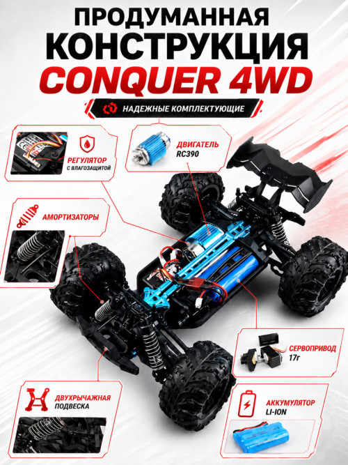 Радиоуправляемый внедорожник Conquer 4WD 1:16 - SCY-16102-RED