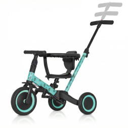 Детский беговел-велосипед 6в1 с родительской ручкой, зеленый с рисунком - TR008-CYAN-PAINT