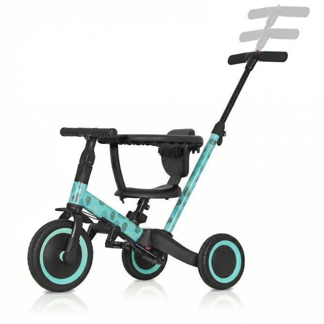 Детский беговел-велосипед 6в1 с родительской ручкой, зеленый с рисунком - TR008-CYAN-PAINT