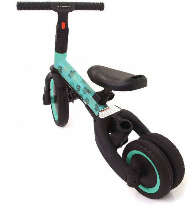 Детский беговел-велосипед 6в1 с родительской ручкой, зеленый с рисунком - TR008-CYAN-PAINT