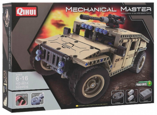 Радиоуправляемый конструктор военный джип QiHui Technics 4CH 2.4G 502 детали - QH8014