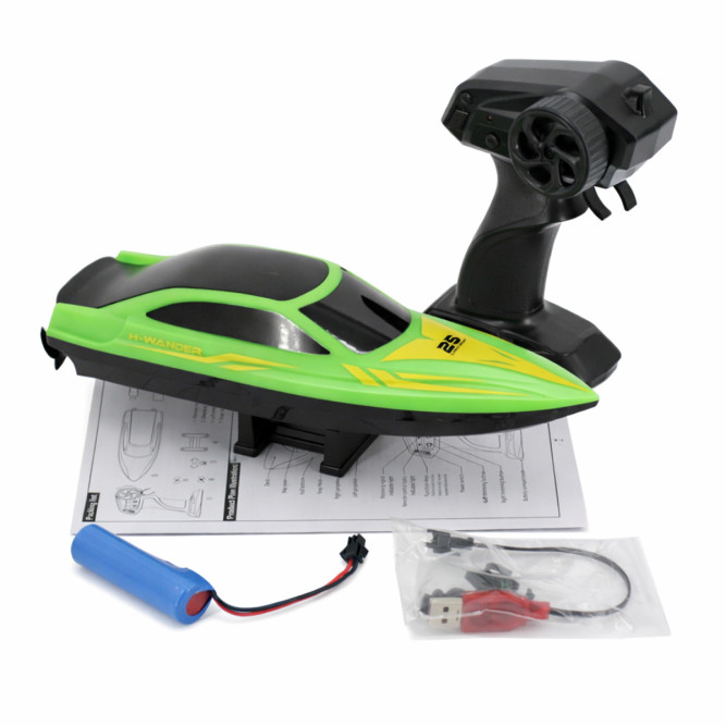 Радиоуправляемый катер (15 км/ч, 25 см, 30 мин, 7 видов подсветки) - HJ825B-GREEN