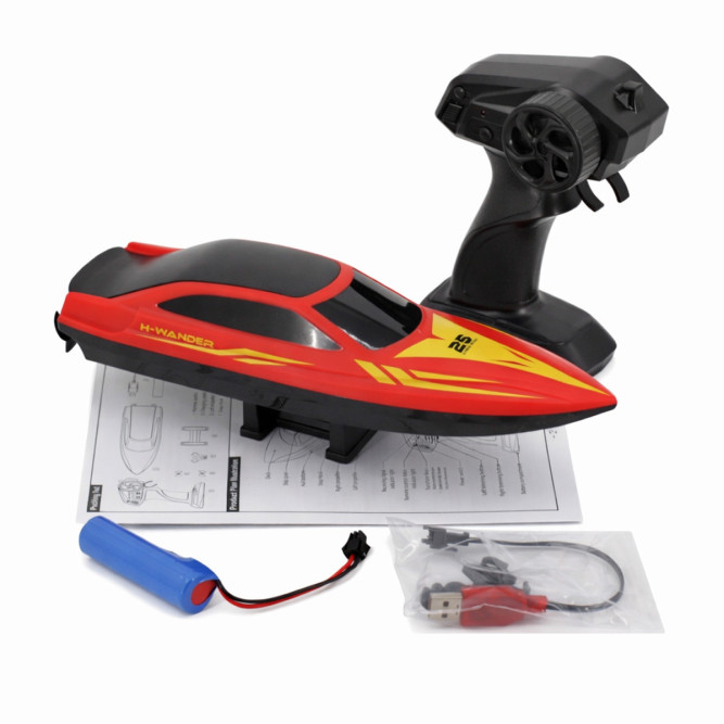 Радиоуправляемый катер (15 км/ч, 25 см, 30 мин, 7 видов подсветки) - HJ825B-RED