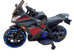 Детский электромотоцикл Kawasaki Ninja (12V, спидометр, ручка газа) - DLS07-BLACK-PLASTIC