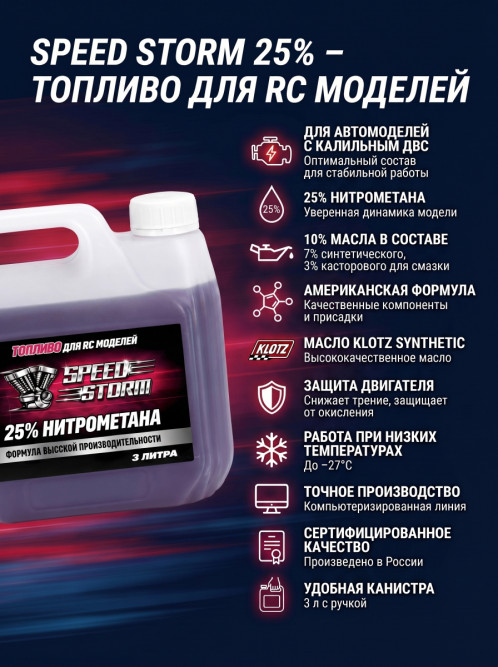 Топливо для радиоуправляемых машин Speed Storm Car 3л 25%  - SSC-25-3