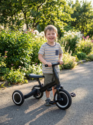 Детский беговел-велосипед 8в1 с крышей и ручкой, черный - TR008C-BLACK