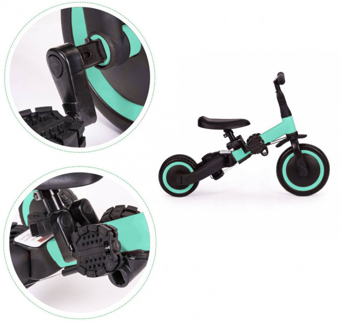 Детский беговел-велосипед 8в1 с крышей и ручкой, зеленый - TR008C-CYAN