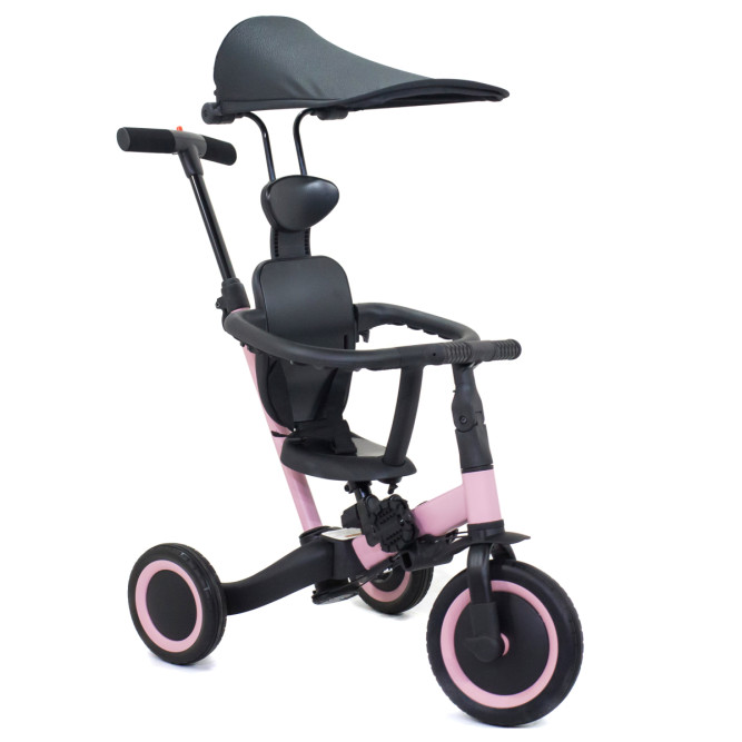 Детский беговел-велосипед 8в1 с крышей и ручкой, розовый - TR008C-PINK