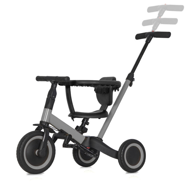 Детский беговел-велосипед 8в1 с крышей и ручкой, серый - TR008C-GREY