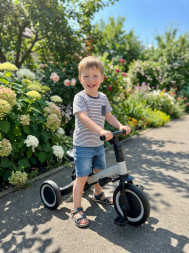 Детский беговел-велосипед 8в1 с крышей и ручкой, серый - TR008C-GREY