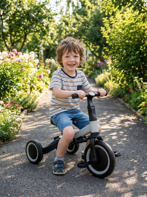 Детский беговел-велосипед 8в1 с крышей и ручкой, серый - TR008C-GREY
