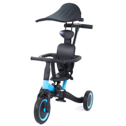 Детский беговел-велосипед 8в1 с крышей и ручкой, синий - TR008C-BLUE