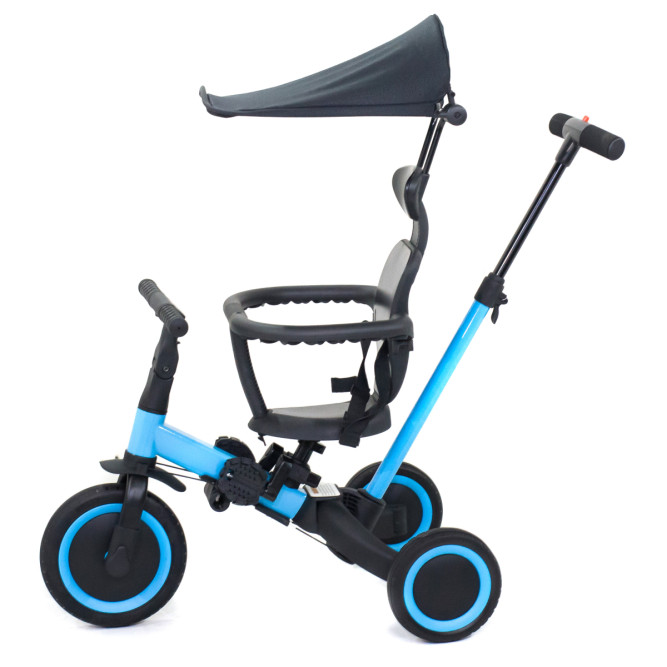 Детский беговел-велосипед 8в1 с крышей и ручкой, синий - TR008C-BLUE