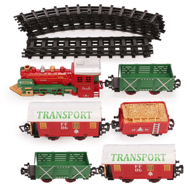 Железная дорога Новогодний поезд Fenfa (5 вагонов, звук, пускает пар) - 1603D