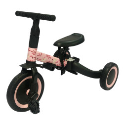 Детский беговел-велосипед 4в1 с родительской ручкой, розовый с рисунком - TR007-PINK-PAINT