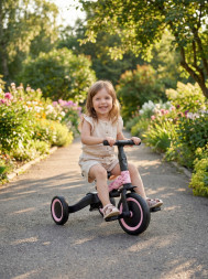 Детский беговел-велосипед 4в1 с родительской ручкой, розовый с рисунком - TR007-PINK-PAINT