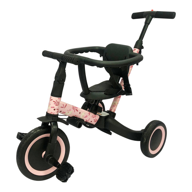 Детский беговел-велосипед 6в1 с родительской ручкой, розовый с рисунком - TR008-PINK-PAINT