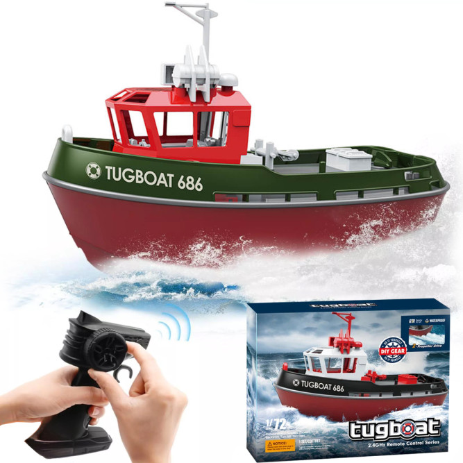 Радиоуправляемый буксир Tugboat зеленый 2.4G 1:72 - HL-3800-G