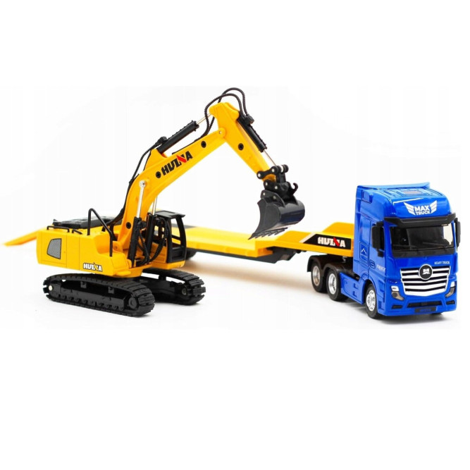 Металлический грузовик трейлер с экскаватором HUINA 1:50 - HN1729-YELLOW