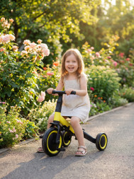 Детский беговел-велосипед 8в1 с крышей и ручкой, желтый - TR008C-YELLOW