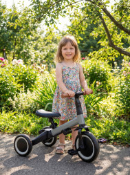 Детский беговел-велосипед 8в1 с крышей и ручкой, темно-серый - TR008C-DARK-GREY