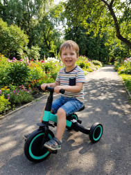 Детский беговел-велосипед 6в1 с родительской ручкой, зеленый - TR008-CYAN